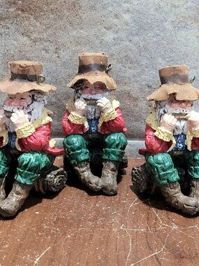 Vintage Wild West Cowboy Santa Ornament Figurine Set of 3